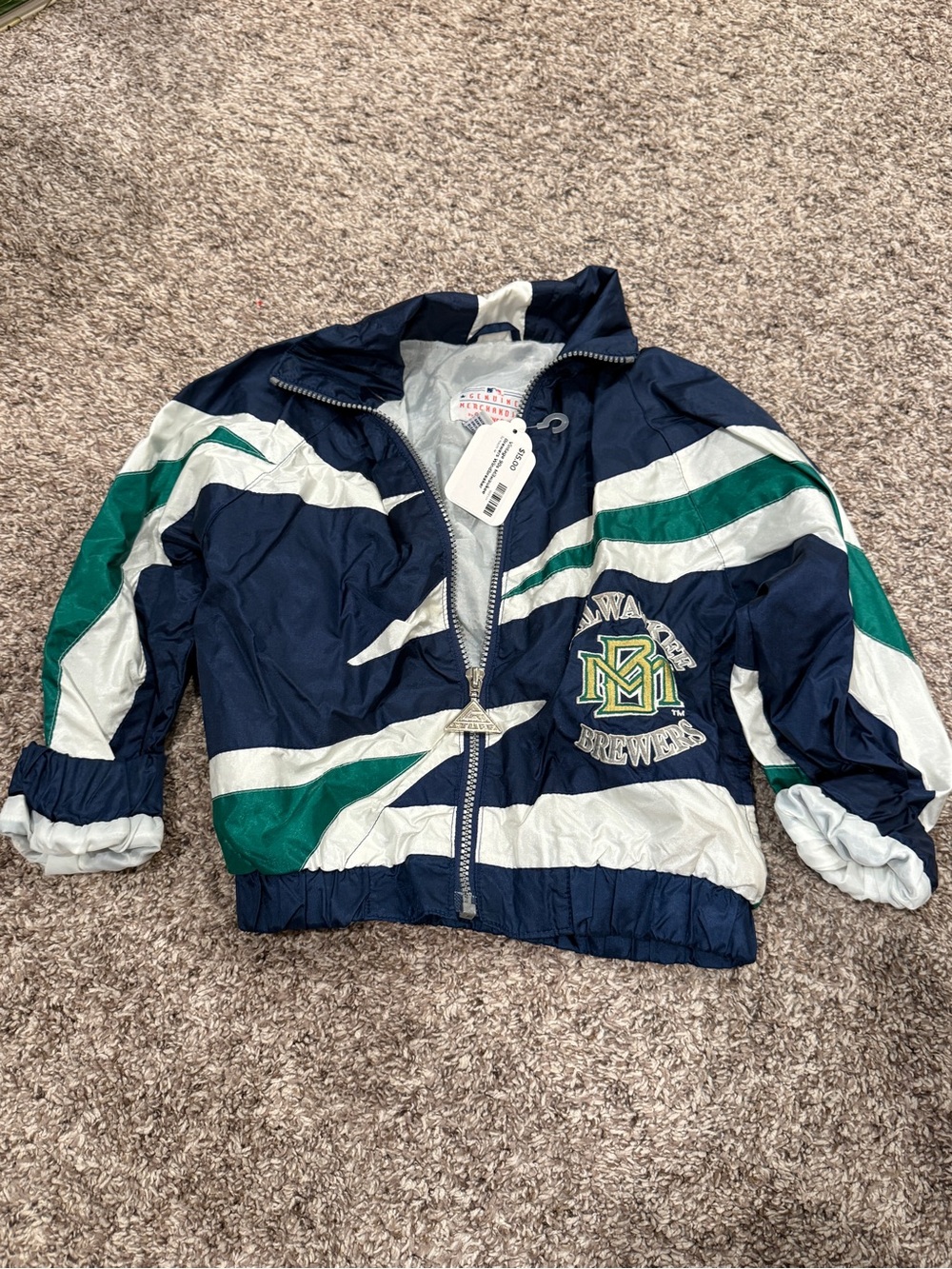 Genuine Merchandise Navy, Green & White Kids Puffer Jacket - Brewers Patch